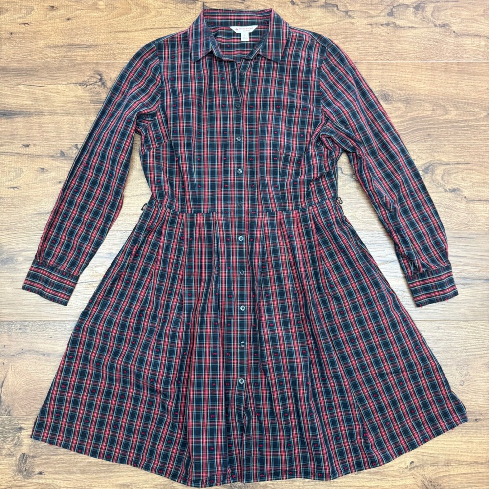 Plaid Button-Front Shirt Dress in Red and Black